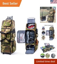 Durable Youth Baseball Bag with Rolling Wheels & Shoe Compartment, Camo Design