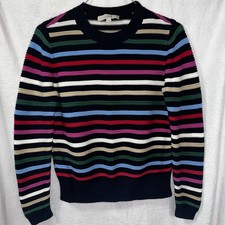 LOFT Striped Sweater Texture Cable Knit Crewneck Multi Color SZ M