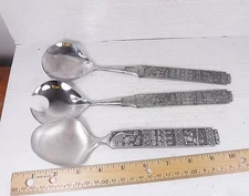 VTG Norwegian HS Konge Tinn Pewter "Viking" Pattern Salad Servers 10"  Spoon