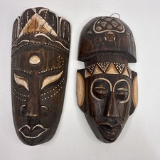 2 Hand Carved Wooden Wall Decor Wooden Tiki Native Tribal Masks