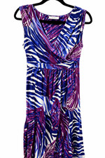 Laura Ashley Floral Wrap Dress UK 12 Purple Blue Jersey Summer