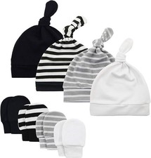 4 pk Baby Newborn Hats and Mittens Set 0-6 Months Cotton Beanie