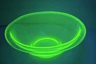 Vintage Uranium Green Glass Bowl Mixing Serving Rolled Flared Rim Depression