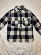 GAP Boy  s Flannel Jacket Plaid Size S 6-7 Black  White Button Up Lined