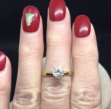 Vintage 14K Gold Electroplated Clear Glass Solitaire Stone Ring Sz 7.5 H168