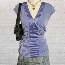 vintage fairy coquette y2k purple ruched romantic top S satin feminine 2000s