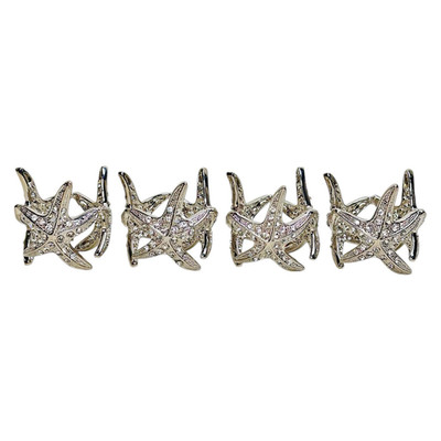 L'Objet Nautical Starfish Napkin Rings Silver Platinum Tone Swarovski Crystals