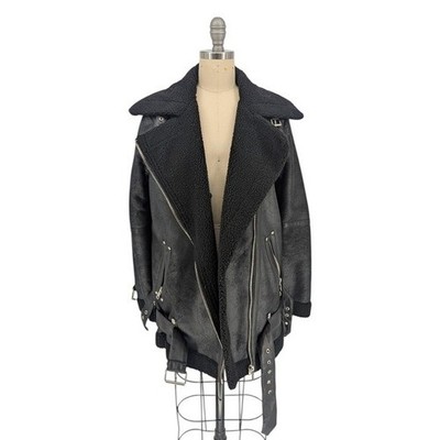 01475 Anthropologie Avec Les Files Faux Leather Moto Jacket Black size XSmall