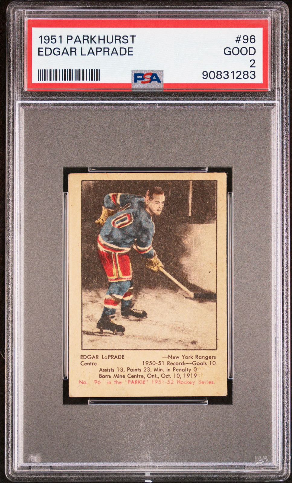 1951 PARKHURST EDGAR LAPRADE 96 RC PSA 2 GOOD HOCKEY NEW YORK RANGERS