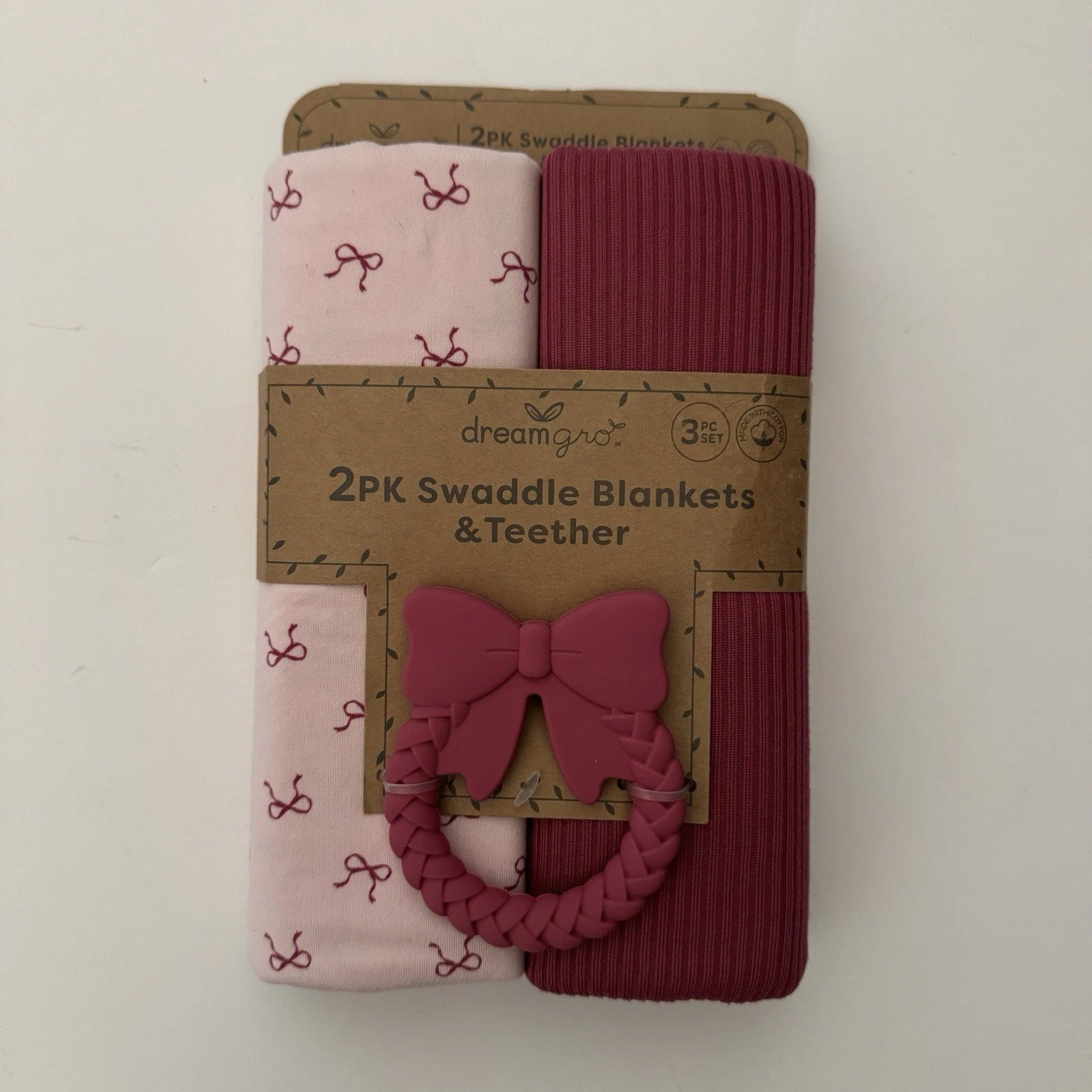 NEW Baby Blankets & Teething Ring Set Pink Pattern & Solid Color | DreamGro