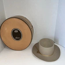 Vtg Stetson Royal De Luxe Open Road Hat with Box SZ 6 7/8 Ivory Tan J B Croft Co