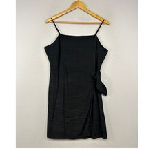 Minimalist Nine West Womens LG Black Faux Wrap Side Tie Mini Dress Slub Strappy
