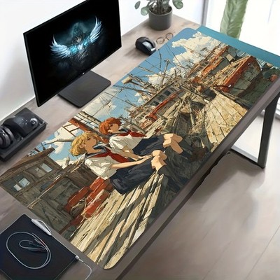 A Large Gaming Mouse Pad Featuring a Retro Anime Scene with a Blonde And Red-Ha