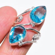 Swiss Blue Topaz Gemstone 925 Sterling Silver Jewelry All Size Ring For Gift