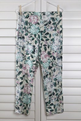 J.JILL NWT $99 Linen Stretch Floral Casual Button Cuff Pants Size Small