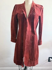 VTG  Size Small Metrostyle Long Eyelet Leather Jacket, Rust Red, BOHO, Western