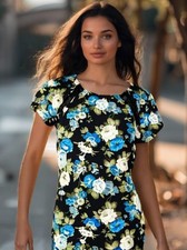 Abito floreale Flavio Castellani taglia small 6 pizzo schiena manica corta nero nuovo con etichetta