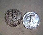 1939-D,1945 WALKING LIBERTY SILVER HALF DOLLARS, BELOW SILVER VALUE