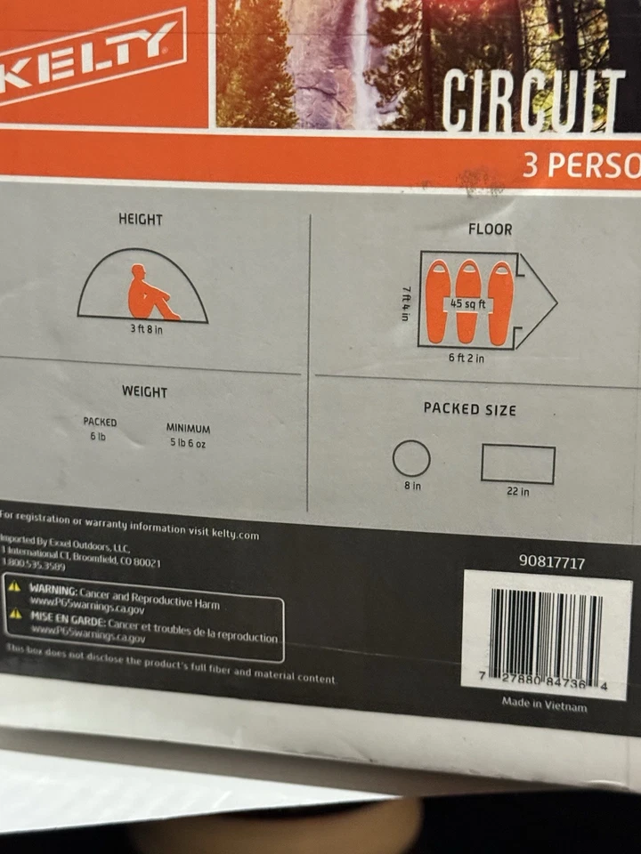 Tienda de campaña Kelty Circuit para 3 personas con mosca de lluvia nueva sellada en caja Foto 4 de 4