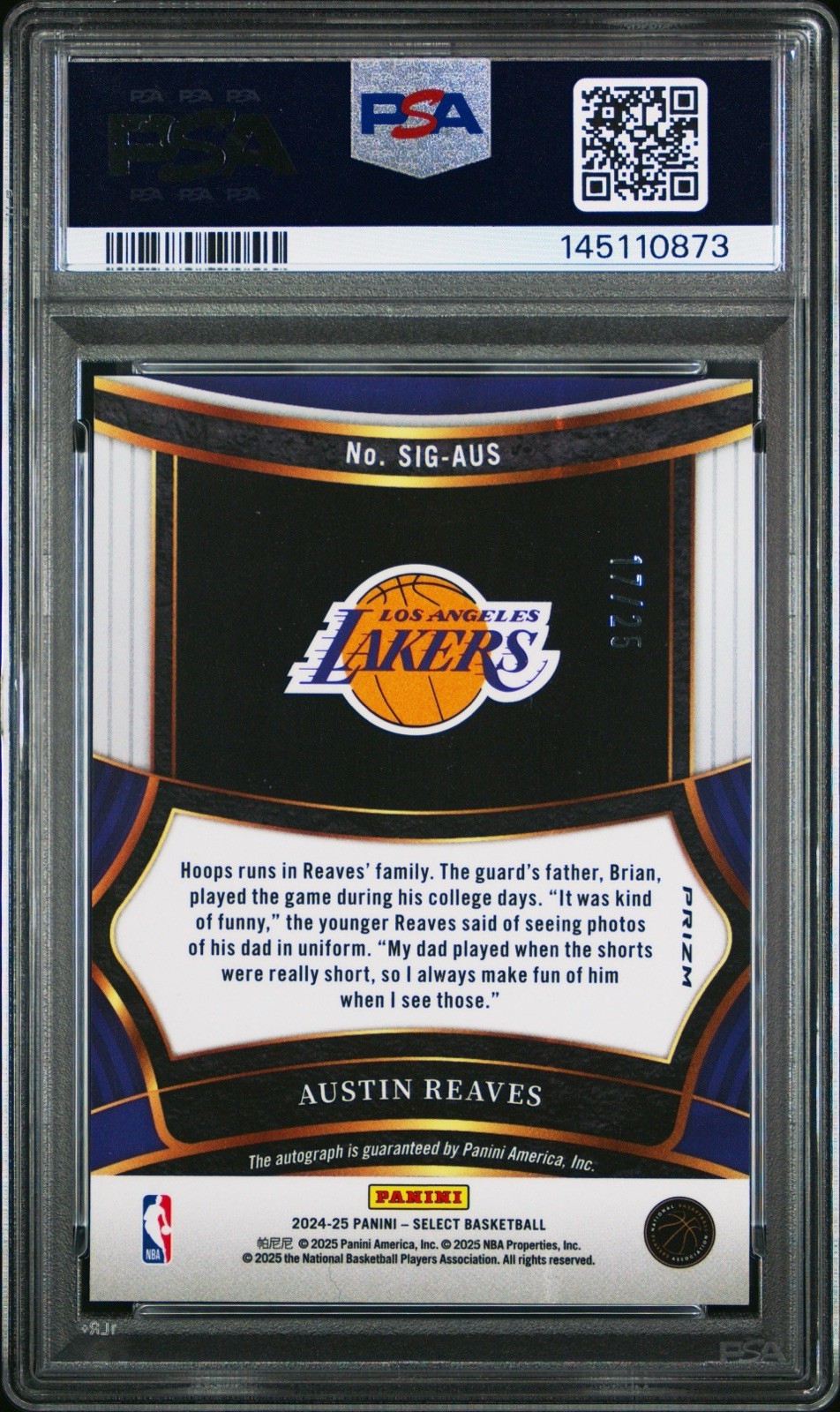 2024 Panini Select AUSTIN REAVES Auto Tie Dye /25 PSA 10 Signature PSA 💎 10 view 2