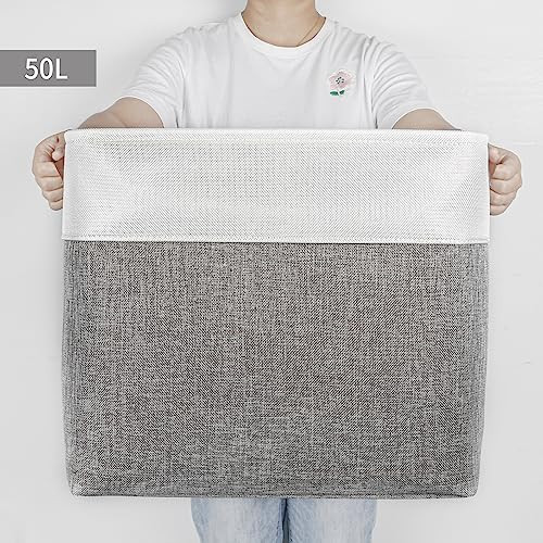 Large Fabric Storage Baskets | 50L Storage Bins, Decorative Linen Closet - Picture 3 of 8