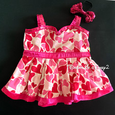 Build-A-Bear PINK HEARTS SUN DRESS Cotton, Sequins, Bow, Teddy VALENTINE Clothes