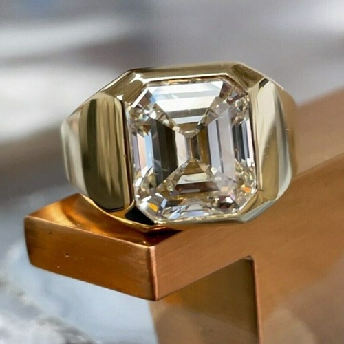 3Ct Asscher Cut Lab-Created Diamond Men's Engagement Ring 14K Yellow Gold Plated - Picture 1 of 4