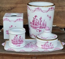 Bathroom Porcelain 6 Pc Set Cupids Angel Theme Pink And White With Gold Trim