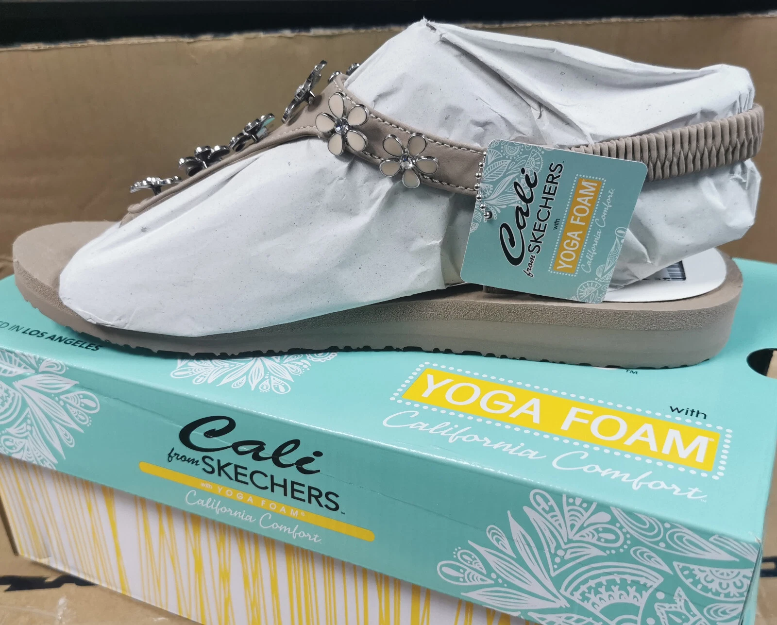 Skechers Womens Meditation Glass Daisys Sling Back Sandals Taupe UK 4