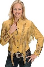 Women Antique Cowlady Jacket Fringes & Bones Cowhide Coat