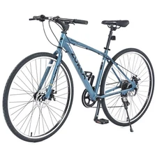 700C Road Bike with Light Aluminum Alloy Frame 7 Speed Hybrid Bike ,Blue Gray