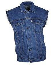 WESTERN-SPEICHER Jeansweste Herren Denim Biker Weste Kutte Fransen blau S - 4XL