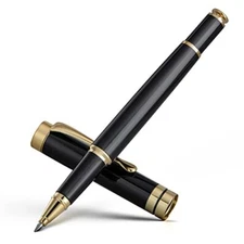 BEILUNER Ballpoint Pens, Stunning Black Chrome Metal Pen with Golden Black Gold