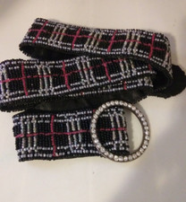 VTG SEED BEAD BEADED WOMEN'S BELT UP TO A SIZE 41" WITH RHINESTONE BUCKLE