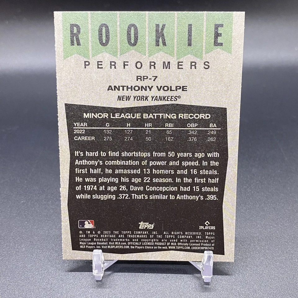 2023 Topps Heritage Rookie Performers Anthony Volpe RC New York Yankees #7 - Image 2 of 2