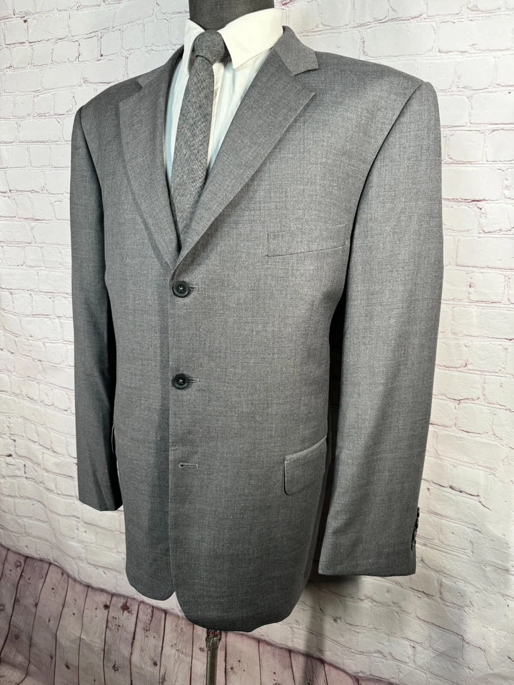 STRUCTURE Mens Gray Wool CLASSIC FIT Flat Front 2 Pc Suit 46R Jacket 43x30 Pant - Image 3 of 4