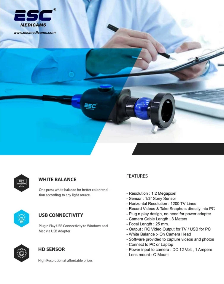 Endoscopy camera HD Portable USB Rigid Endoscope Coupler ENT Medical 1.2MP - Image 2 of 4