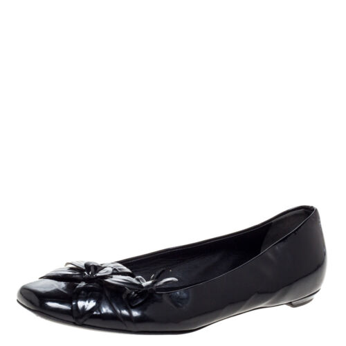 Gucci Black Patent Leather Flower Embellished Ballet Flats Size 37 - Afbeelding 1 van 8