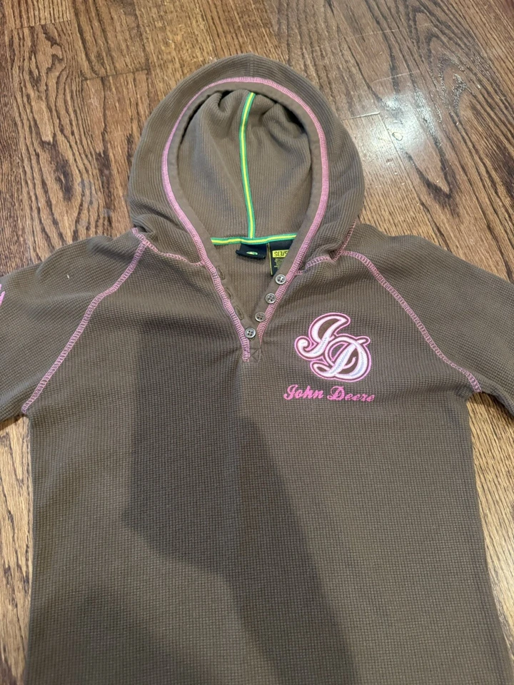 John Deere Tractors Girls Youth Thermal Long Sleeve Shirt Hoodie Size 3/5 - Image 4 of 4