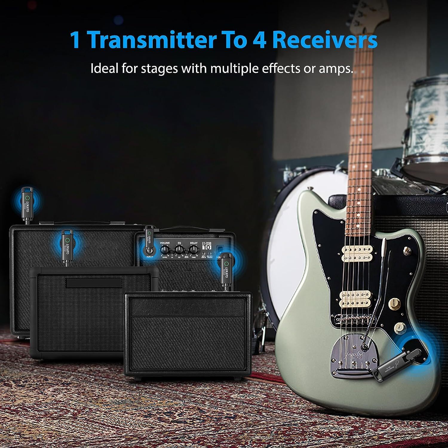 LEKATO UHF Wireless Guitar Transmitter Receiver System 70 Channels NEW