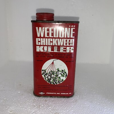 vintage metal can 1950s Weedone Chickweed Killer One Half Pint Full