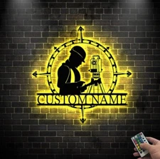 Custom Surveyor Engineer Metal Wall Art LED Light Personalized Name Sign Gift