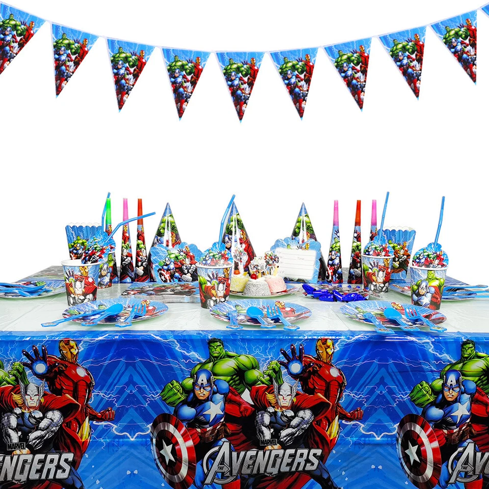 Avengers Superhero party birthday Spider Hulk decoration tableware plate banner