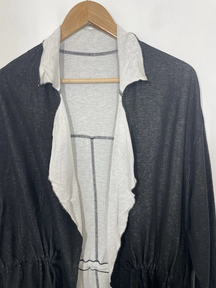 Cárdigan Three Dots para mujer corbata delantera manga larga negro blanco talla grande Foto 4 de 4