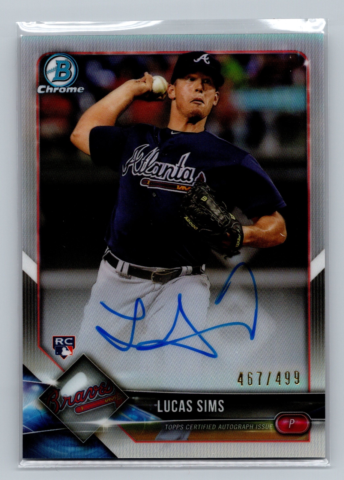 2018 Bowman Chrome #BCRA-LS Lucas Sims Chrome Rookie Autographs Refractor #/499