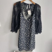 Free People Brand New Black Poka Dot Lace Dress Rrp £158 Gift Birthday Party