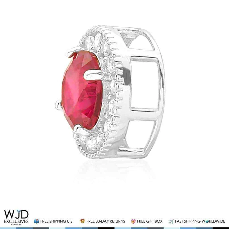 Colgante halo redondo de oro blanco de 14 quilates de 9 mm con acento de gema de rubí de 1,80 quilates Foto 2 de 4