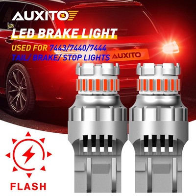 2x AUXITO 7443 7440 LED Strobe Flash Brake Tail Stop Light Parking Warning Bulbs