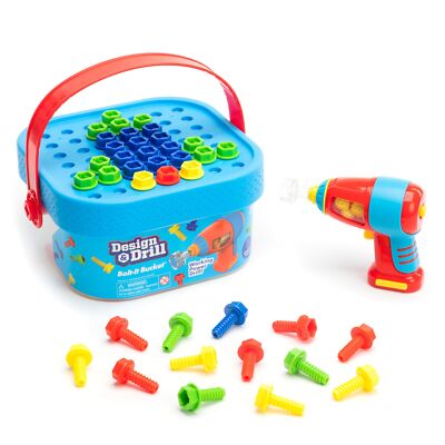Design Drill Bolt It Bucket Toy Set for Kids with Power Drill and Colorful Bolts