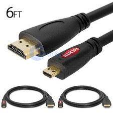 2x 6FT Micro HDMI to HDMI Male Adapter Converter Cable Droid EVO HTC 4G 1080P